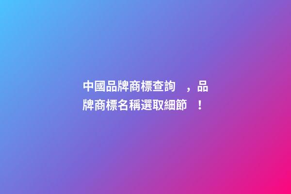 中國品牌商標查詢，品牌商標名稱選取細節！